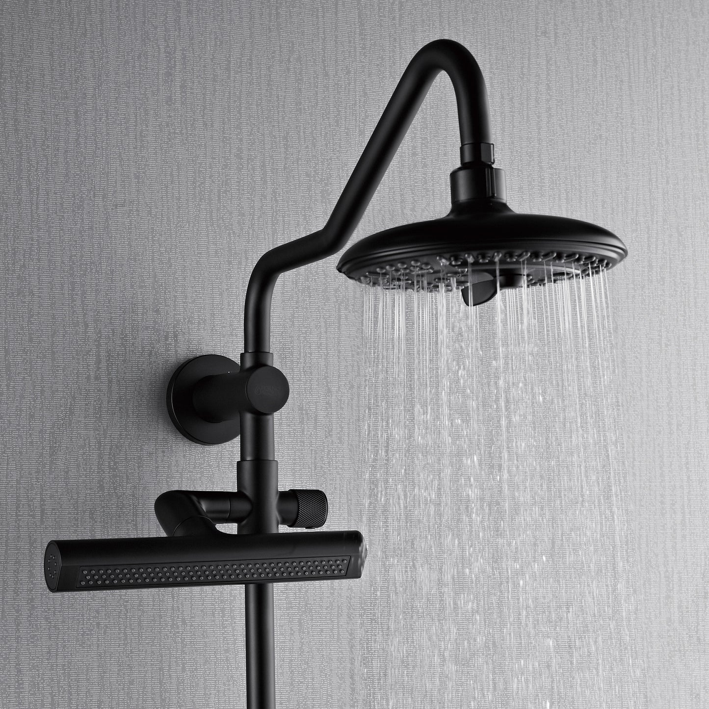Forno Acqua AcquaFALL Shower, Matte Black Finish, Overhead Rainfall Shower, 7 Way Diverter, Handheld Shower Head, Body Jets, 2.5 GPM Flow Rate