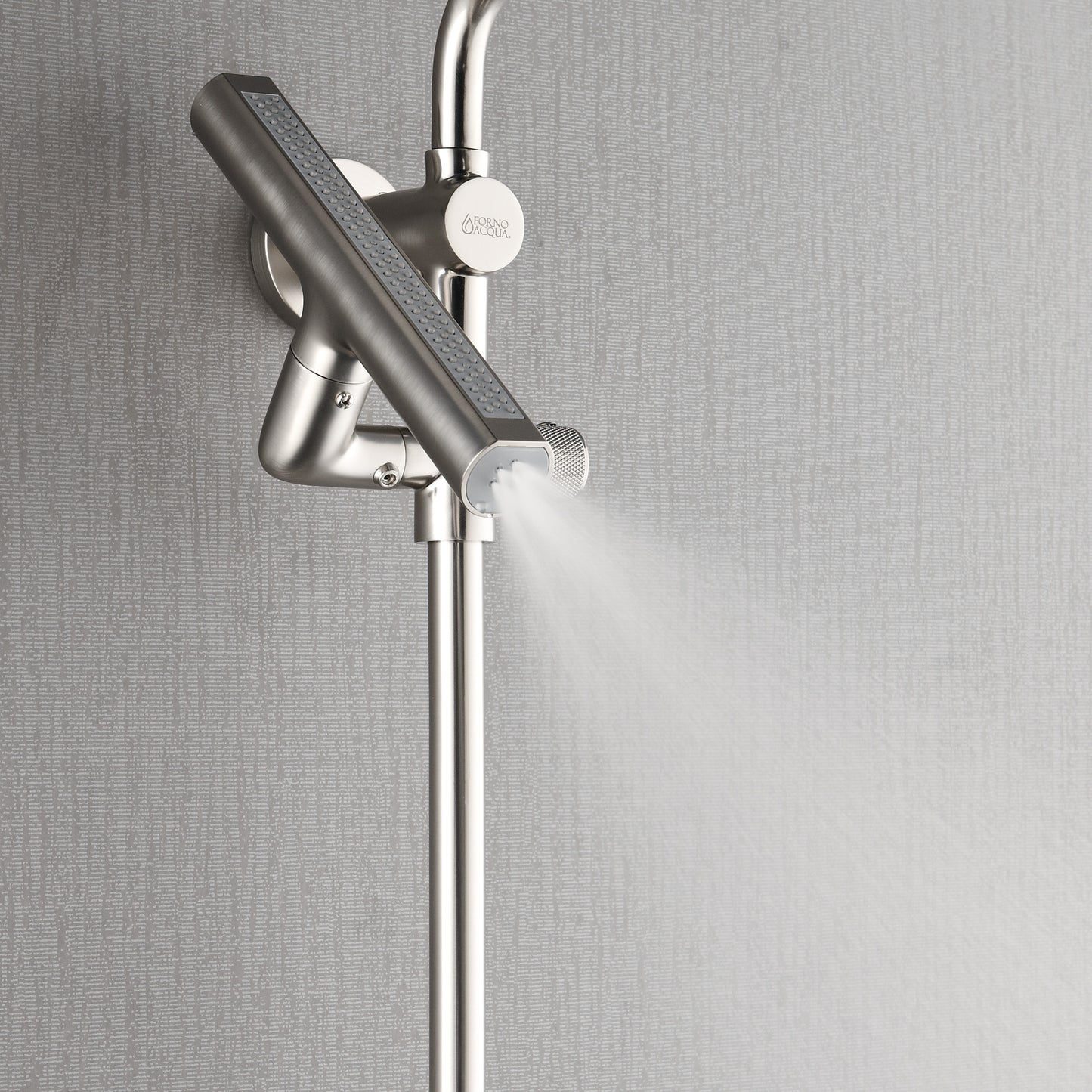 Forno Acqua AcquaFALL Shower, Brushed Nickel Finish, Overhead Rainfall Shower, 7 Way Diverter, Handheld Shower Head, Body Jets, 1.8 GPM Flow Rate