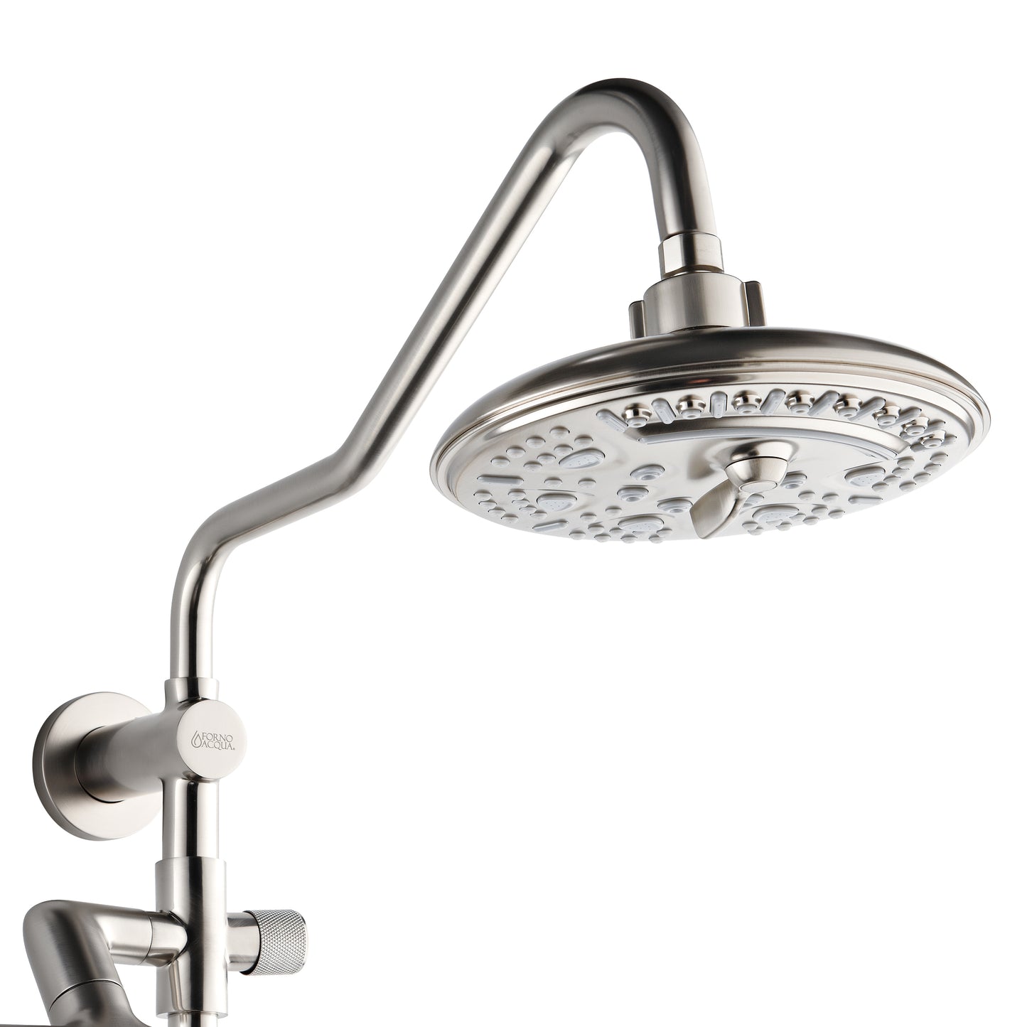 Forno Acqua AcquaFALL Shower, Brushed Nickel Finish, Overhead Rainfall Shower, 7 Way Diverter, Handheld Shower Head, Body Jets, 1.8 GPM Flow Rate