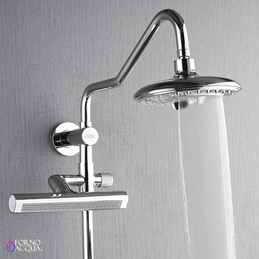 Forno Acqua AcquaFALL Shower, Polished Stainless Steel Finish, Overhead Rainfall Shower, 7 Way Diverter, Handheld Shower Head, Body Jets, 1.8 GPM Flow Rate