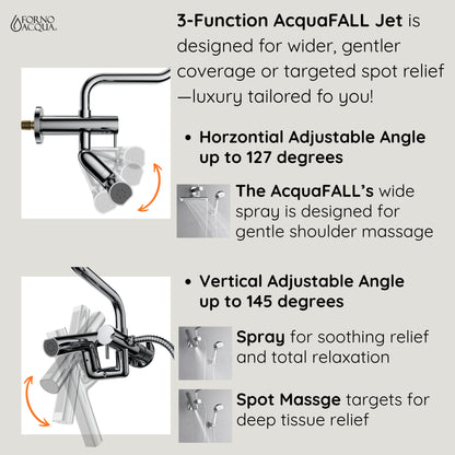 Forno Acqua AcquaFALL Mini Shower Head, Brushed Nickel Finish, Overhead Rainfall Shower, 7 Way Diverter, Handheld Shower Head, Body Jets, 1.8 GPM Flow Rate