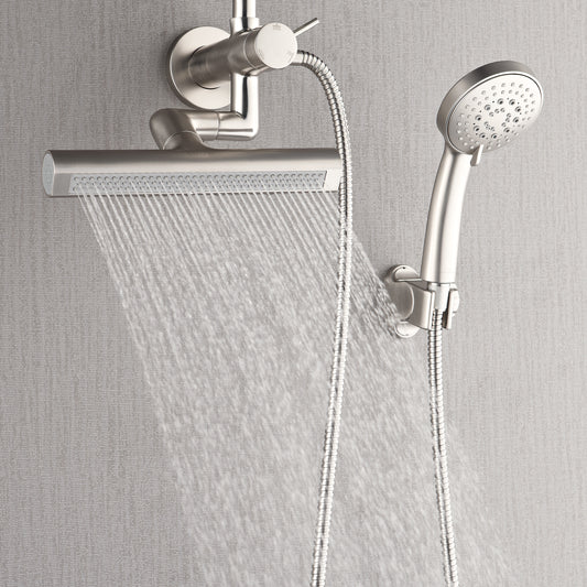 Forno Acqua AcquaFALL Mini Shower Head, Brushed Nickel Finish, Overhead Rainfall Shower, 7 Way Diverter, Handheld Shower Head, Body Jets, 1.8 GPM Flow Rate