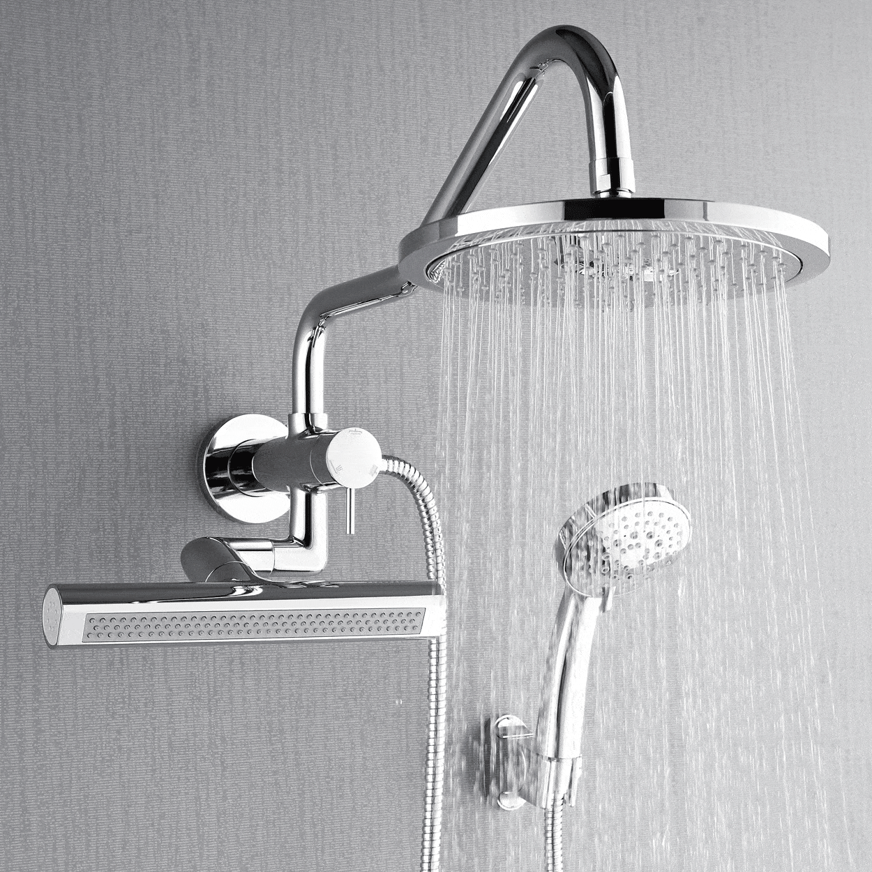Forno Acqua AcquaFALL Mini Shower Head, Polished Stainless Steel Finish, Overhead Rainfall Shower, 7 Way Diverter, Handheld Shower Head, Body Jets, 1.8 GPM Flow Rate