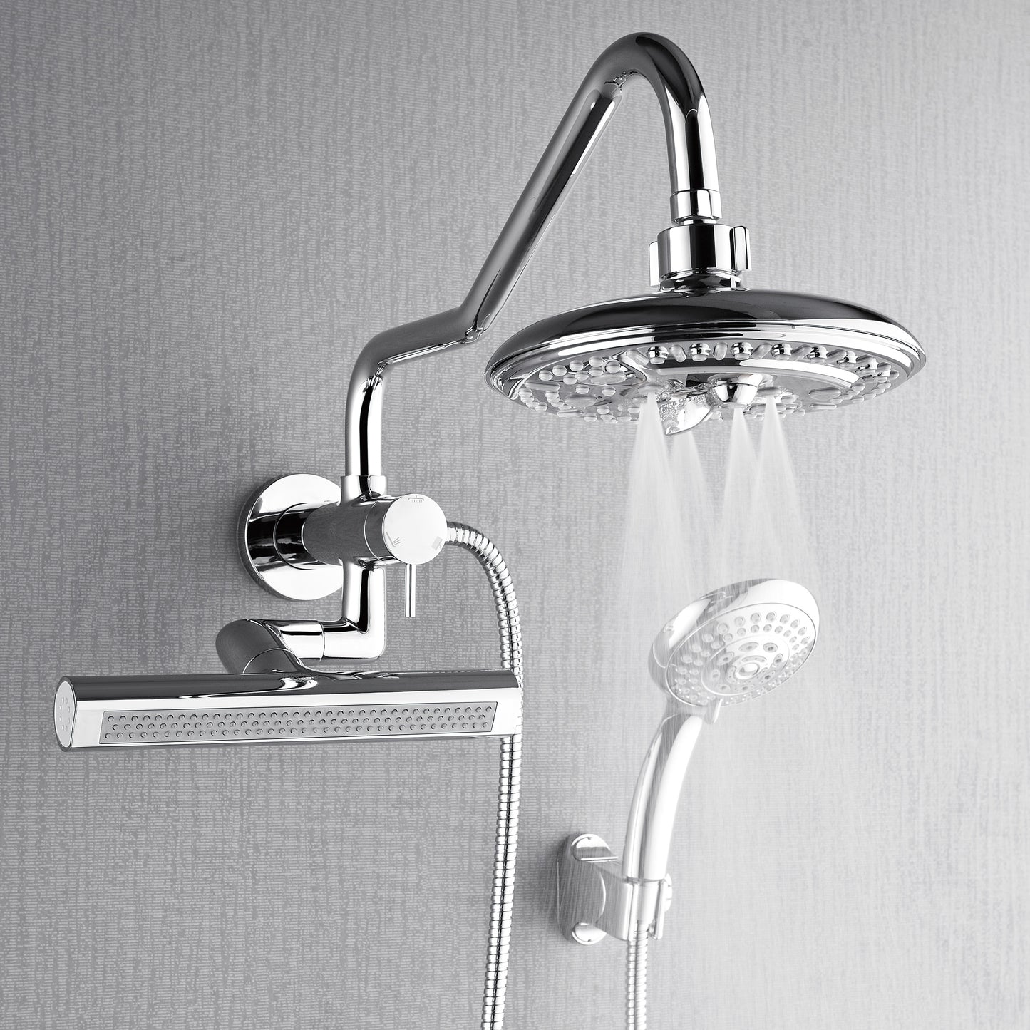 Forno Acqua AcquaFALL Mini 8 Inch Shower Head, Polished Stainless Steel Finish, Overhead Rainfall Shower, Handheld Shower Head, Body Jets, 2.5 GPM Flow Rate