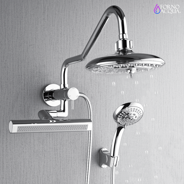 Forno Acqua AcquaFALL Mini 8 Inch Shower Head, Polished Stainless Steel Finish, Overhead Rainfall Shower, Handheld Shower Head, Body Jets, 2.5 GPM Flow Rate