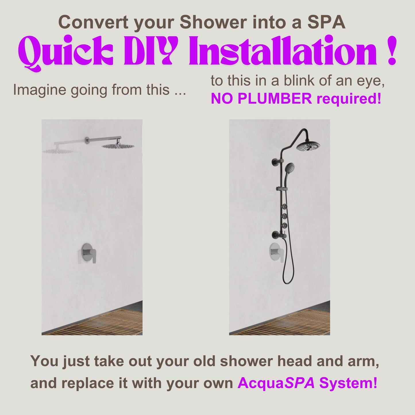 Forno Acqua AcquaSPA Retrofit Shower, Overhead Rainfall, 8 Inch Shower Head, Handheld Shower Head, Body Jets, 6 Way Diverter, Matte Black Finish, 1.8 GPM Flow Rate