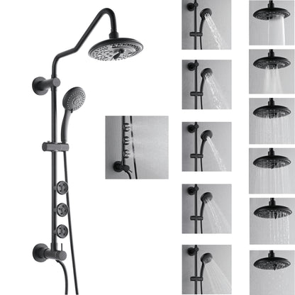 Forno Acqua AcquaSPA Retrofit Shower, Overhead Rainfall, 8 Inch Shower Head, Handheld Shower Head, Body Jets, 6 Way Diverter, Matte Black Finish, 1.8 GPM Flow Rate