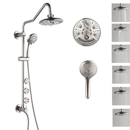 Forno Acqua AcquaSPA Retrofit Shower, Overhead Rainfall, 8 Inch Shower Head, Handheld Shower Head, Body Jets, 6 Way Diverter, Brushed Nickel Finish, 1.8 GPM Flow Rate