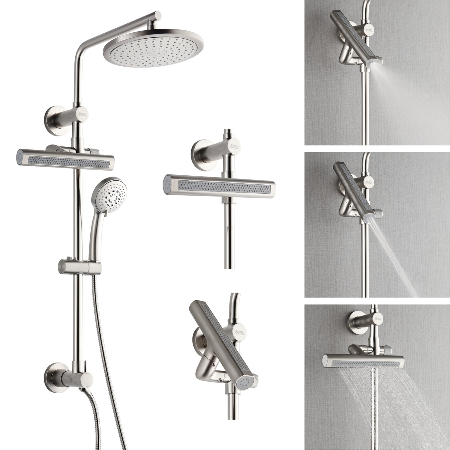 Forno Acqua AcquaFALL Shower, Brushed Nickel Finish, Overhead Rainfall Shower, Handheld Shower Head, Body Jets, 1.8 GPM Flow Rate