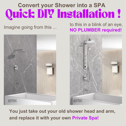 Forno Acqua AcquaSPA Shower Panel with SensoTemp, Stainless Steel, Overhead Rainfall Shower, Handheld Shower Head, Body Jets, 1.8 GPM Flow Rate