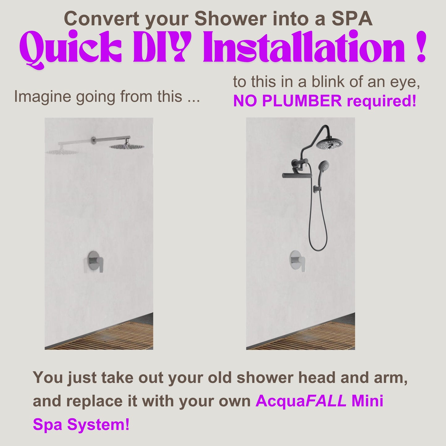 Forno Acqua AcquaFALL Mini 8 Inch Shower Head, Matte Black Finish, Overhead Rainfall Shower, Handheld Shower Head, Body Jets, 1.8 GPM Flow Rate