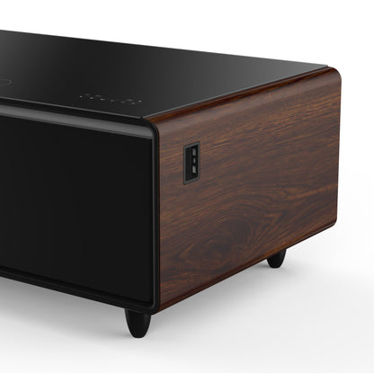 Table basse intelligente Forno Evoluto Tavolo de 51 pouces avec côtés en bois – Deux zones de refroidissement, station de charge sans fil et haut-parleurs Bluetooth intégrés