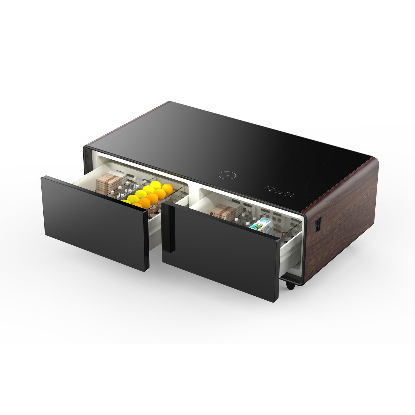 Table basse intelligente Forno Evoluto Tavolo de 51 pouces avec côtés en bois – Deux zones de refroidissement, station de charge sans fil et haut-parleurs Bluetooth intégrés