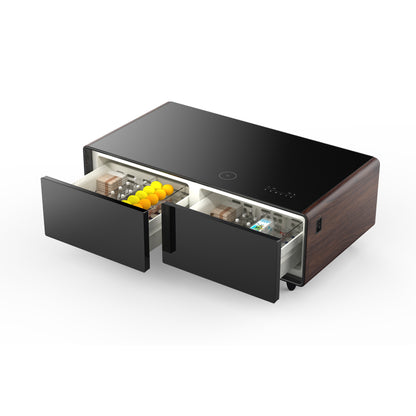 Table basse intelligente Forno Evoluto Tavolo de 51 pouces avec côtés en bois – Deux zones de refroidissement, station de charge sans fil et haut-parleurs Bluetooth intégrés