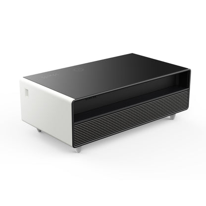 Table basse intelligente blanche Forno Evoluto Tavolo de 51 pouces – Deux tiroirs réfrigérés, audio Bluetooth 5.0, chargement sans fil et éclairage d'ambiance RVB