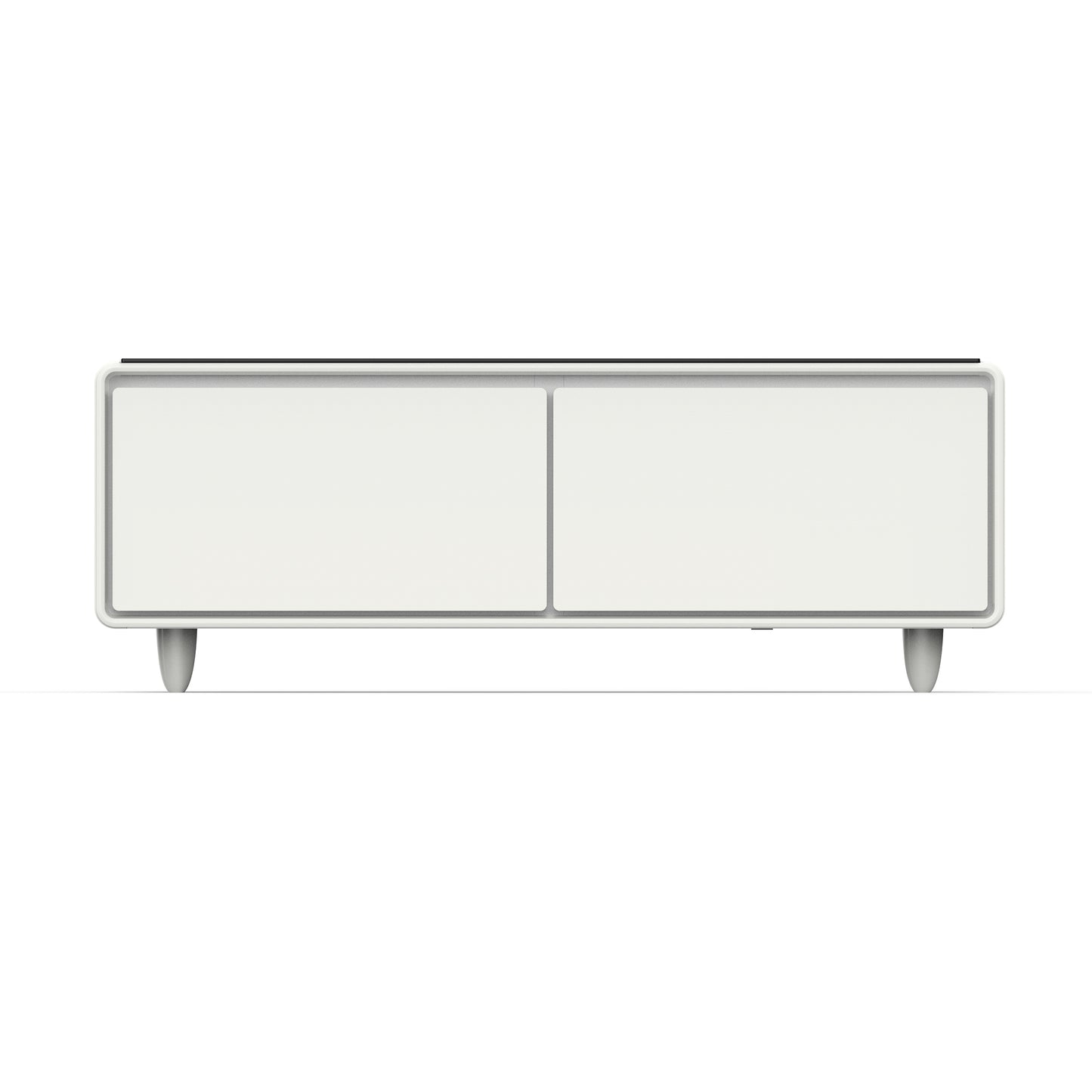Table basse intelligente blanche Forno Evoluto Tavolo de 51 pouces – Deux tiroirs réfrigérés, audio Bluetooth 5.0, chargement sans fil et éclairage d'ambiance RVB