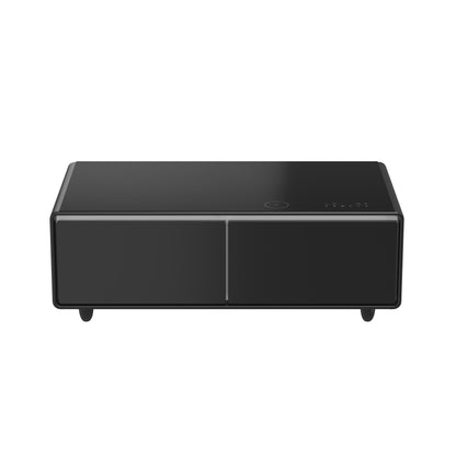 Table basse intelligente noire Forno Evoluto Tavolo de 51 pouces – Deux tiroirs réfrigérés, audio Bluetooth 5.0, chargement sans fil et éclairage d'ambiance RVB