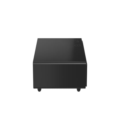Table basse intelligente noire Forno Evoluto Tavolo de 51 pouces – Deux tiroirs réfrigérés, audio Bluetooth 5.0, chargement sans fil et éclairage d'ambiance RVB