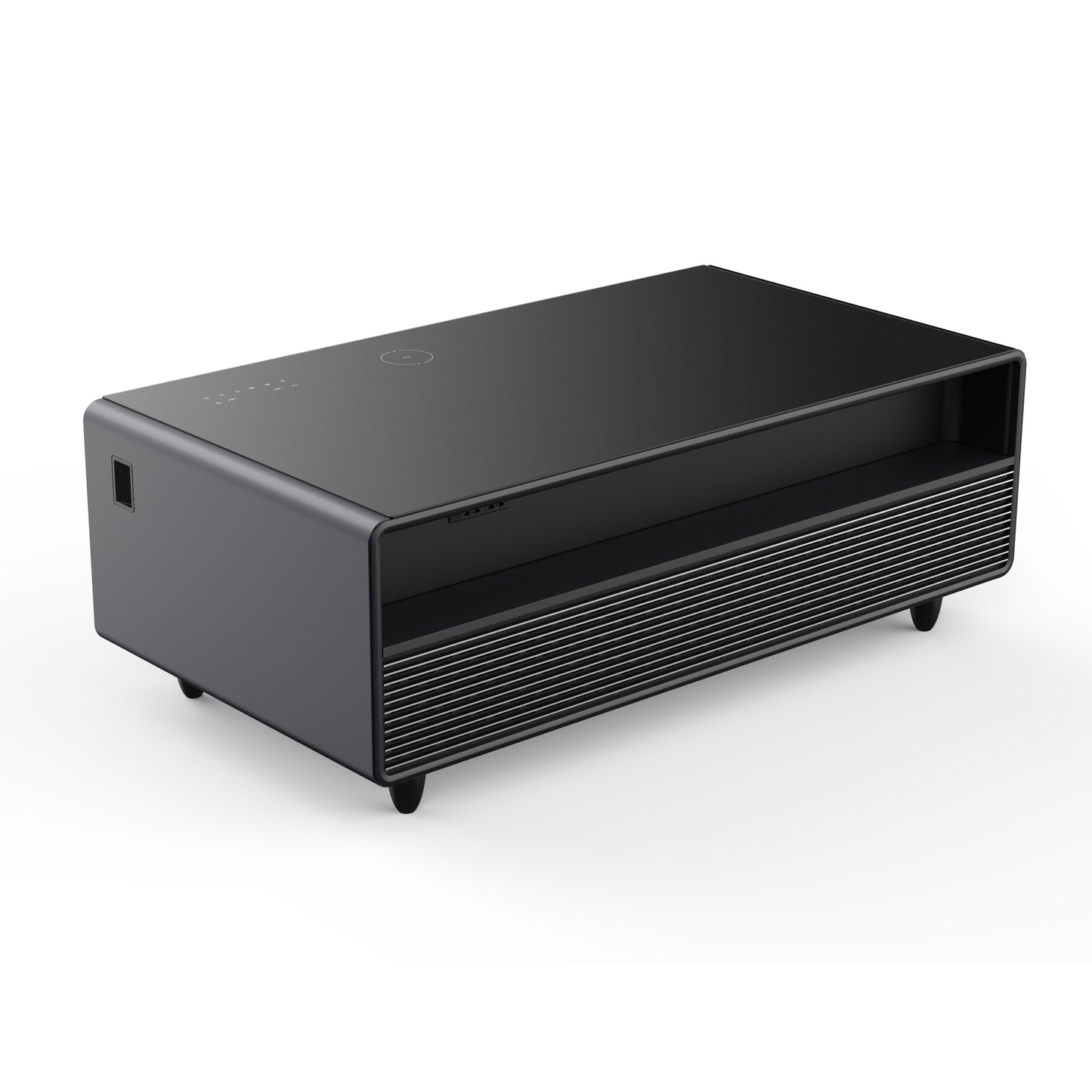 Table basse intelligente noire Forno Evoluto Tavolo de 51 pouces – Deux tiroirs réfrigérés, audio Bluetooth 5.0, chargement sans fil et éclairage d'ambiance RVB