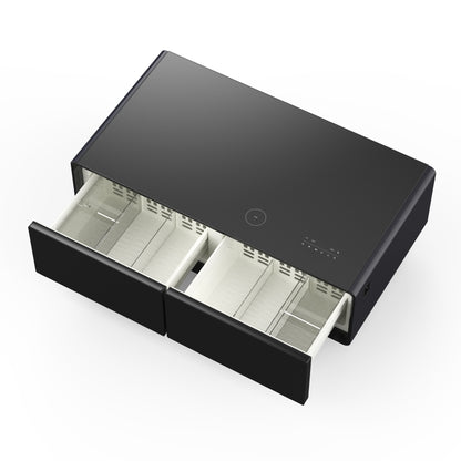 Table basse intelligente noire Forno Evoluto Tavolo de 51 pouces – Deux tiroirs réfrigérés, audio Bluetooth 5.0, chargement sans fil et éclairage d'ambiance RVB