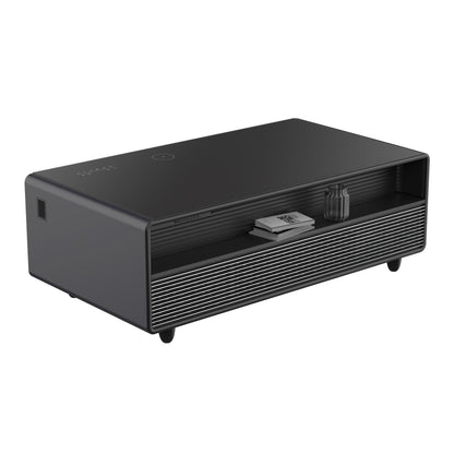 Table basse intelligente noire Forno Evoluto Tavolo de 51 pouces – Deux tiroirs réfrigérés, audio Bluetooth 5.0, chargement sans fil et éclairage d'ambiance RVB