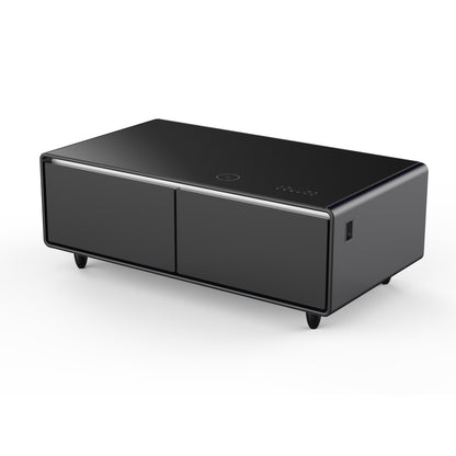 Table basse intelligente noire Forno Evoluto Tavolo de 51 pouces – Deux tiroirs réfrigérés, audio Bluetooth 5.0, chargement sans fil et éclairage d'ambiance RVB