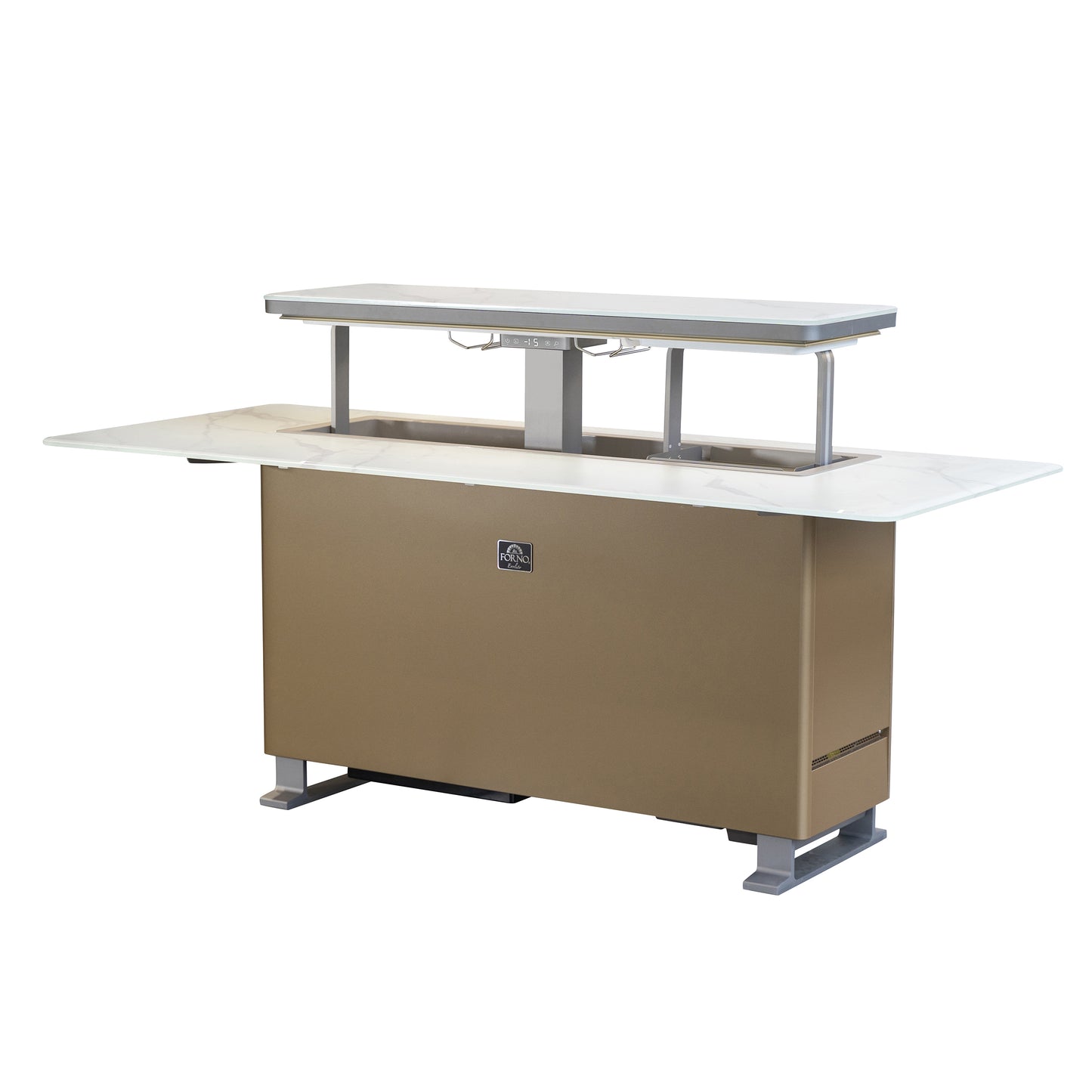 Elevato Smart Bar Table in White, 5.3 cu.ft fridge and freezer with Bluetooth control