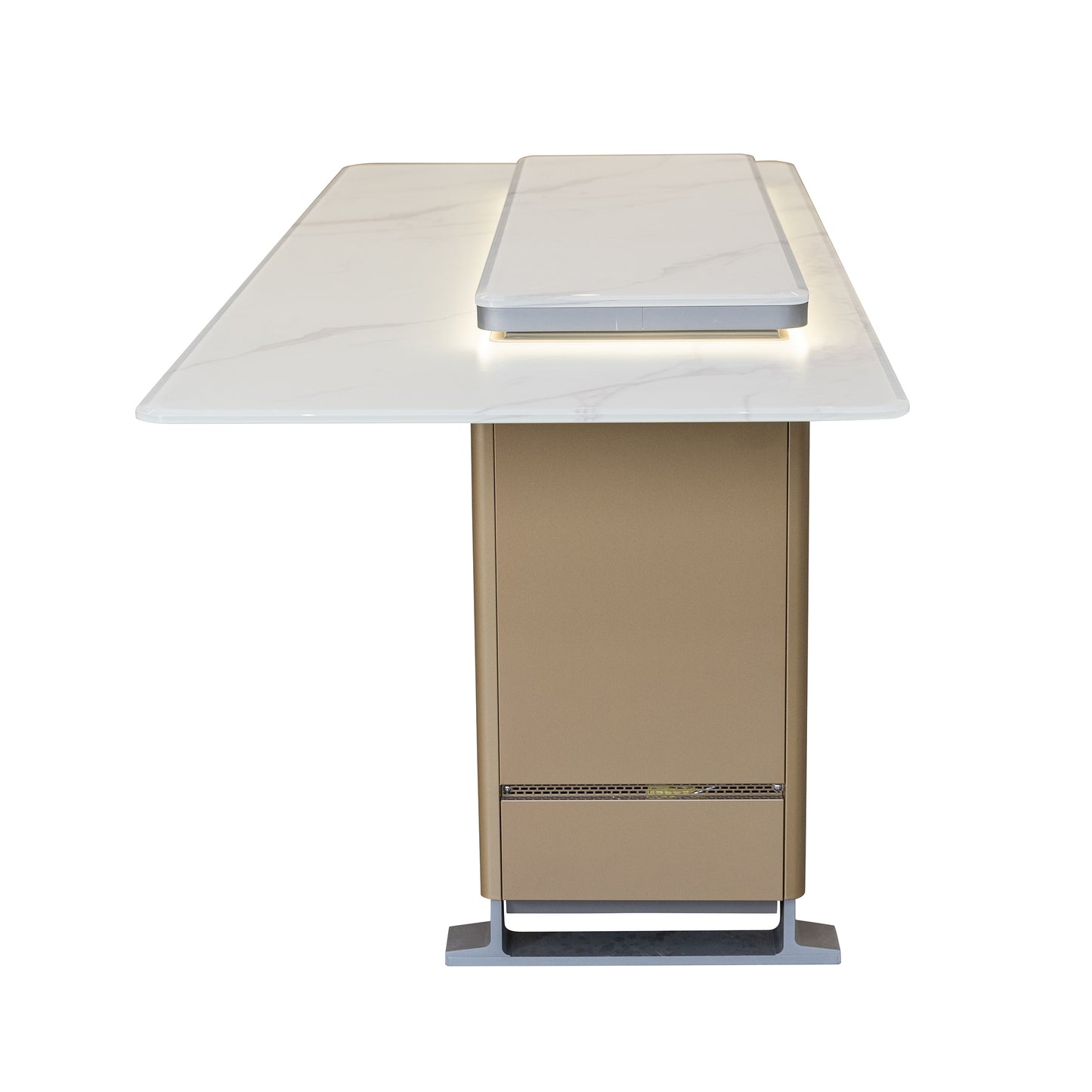 Elevato Smart Bar Table in White, 5.3 cu.ft fridge and freezer with Bluetooth control