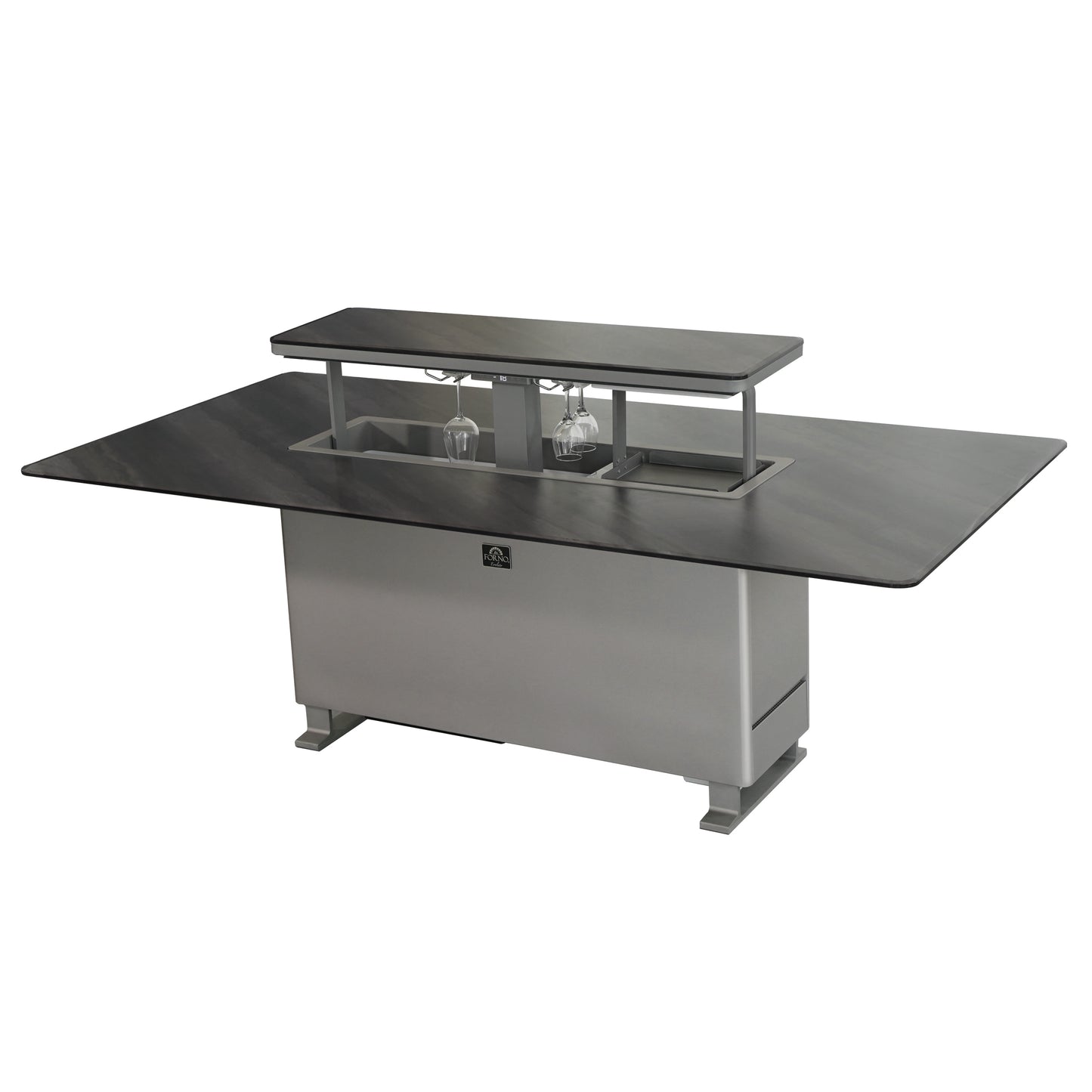 Cinetico Smart Dining Table, Midnight Marble, 5.3 cu.ft fridge and freezer with Bluetooth control - Forno Appliances