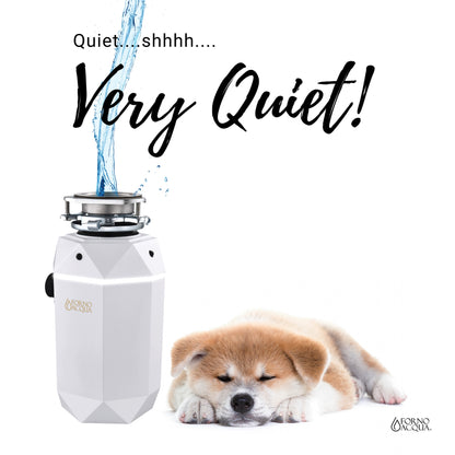 Triturador de basura ultra silencioso FORNO ACQUA BrightDIAMOND Moonstone de 1 HP con cable, sensor de movimiento, luz de gabinete e interruptor de aire precableado