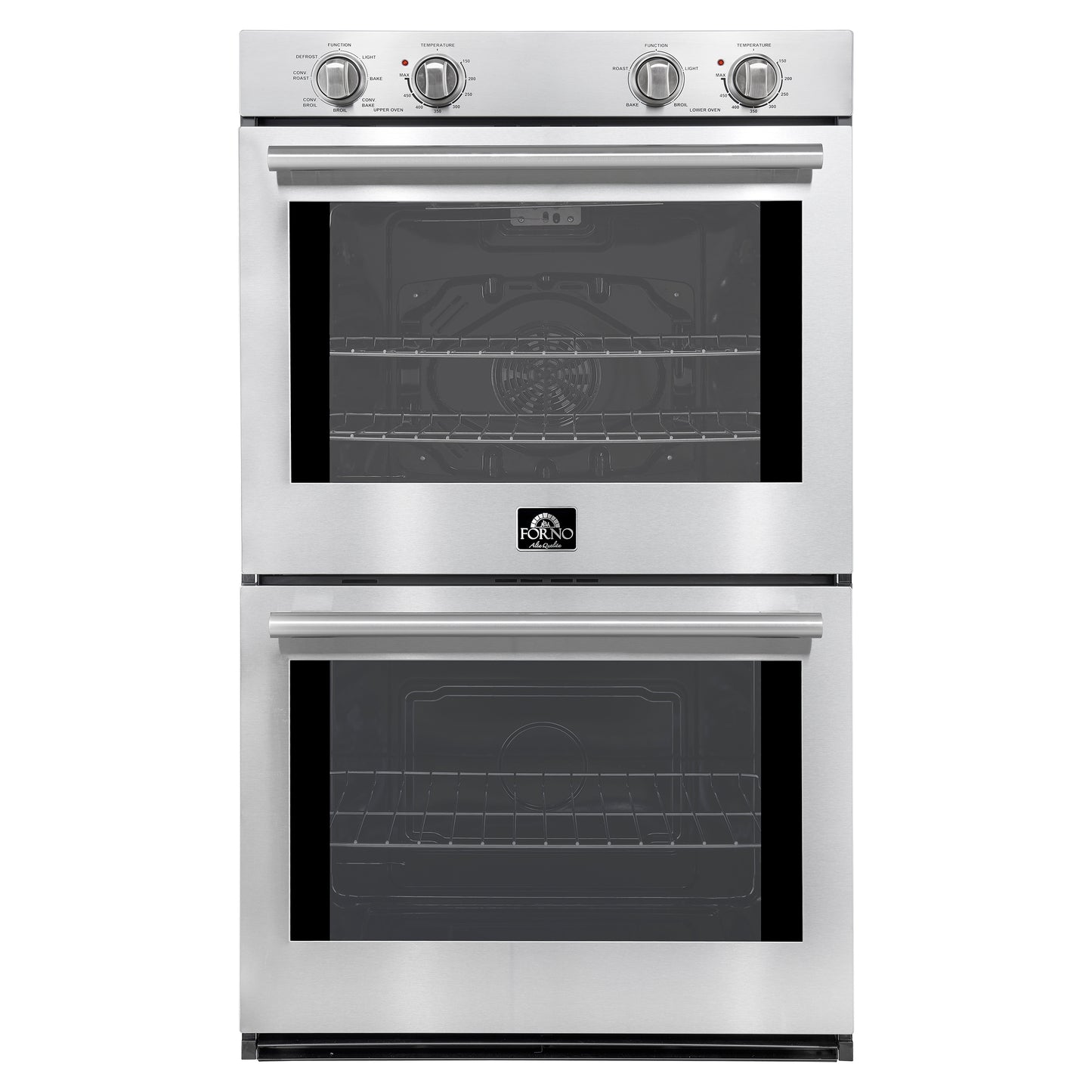 Forno Vomero 30-Inch Double Wall Oven, Stainless Steel, 10 cu.ft Total Capacity, 7100W Convection, Mechanical Controls, Self-Cleaning Function - Forno Appliances