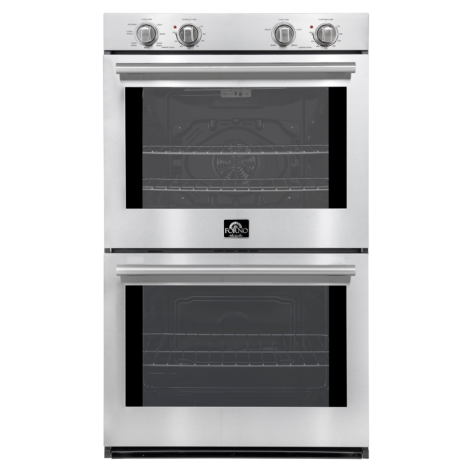 Forno Vomero 30-Inch Double Wall Oven, Stainless Steel, 10 cu.ft Total Capacity, 7100W Convection, Mechanical Controls, Self-Cleaning Function - Forno Appliances