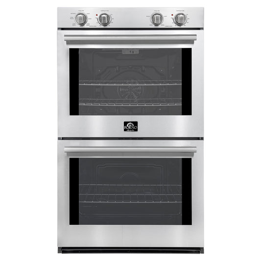 Forno Vomero 30-Inch Double Wall Oven, Stainless Steel, 10 cu.ft Total Capacity, 7100W Convection, Mechanical Controls, Self-Cleaning Function - Forno Appliances