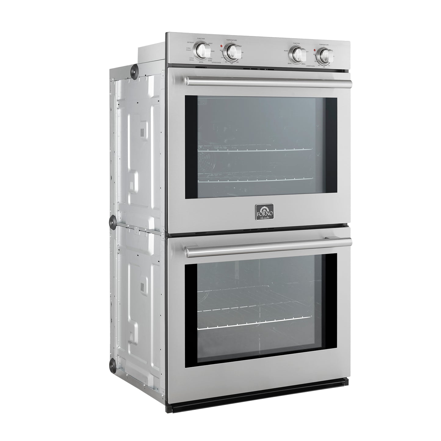 Forno Vomero 30-Inch Double Wall Oven, Stainless Steel, 10 cu.ft Total Capacity, 7100W Convection, Mechanical Controls, Self-Cleaning Function - Forno Appliances