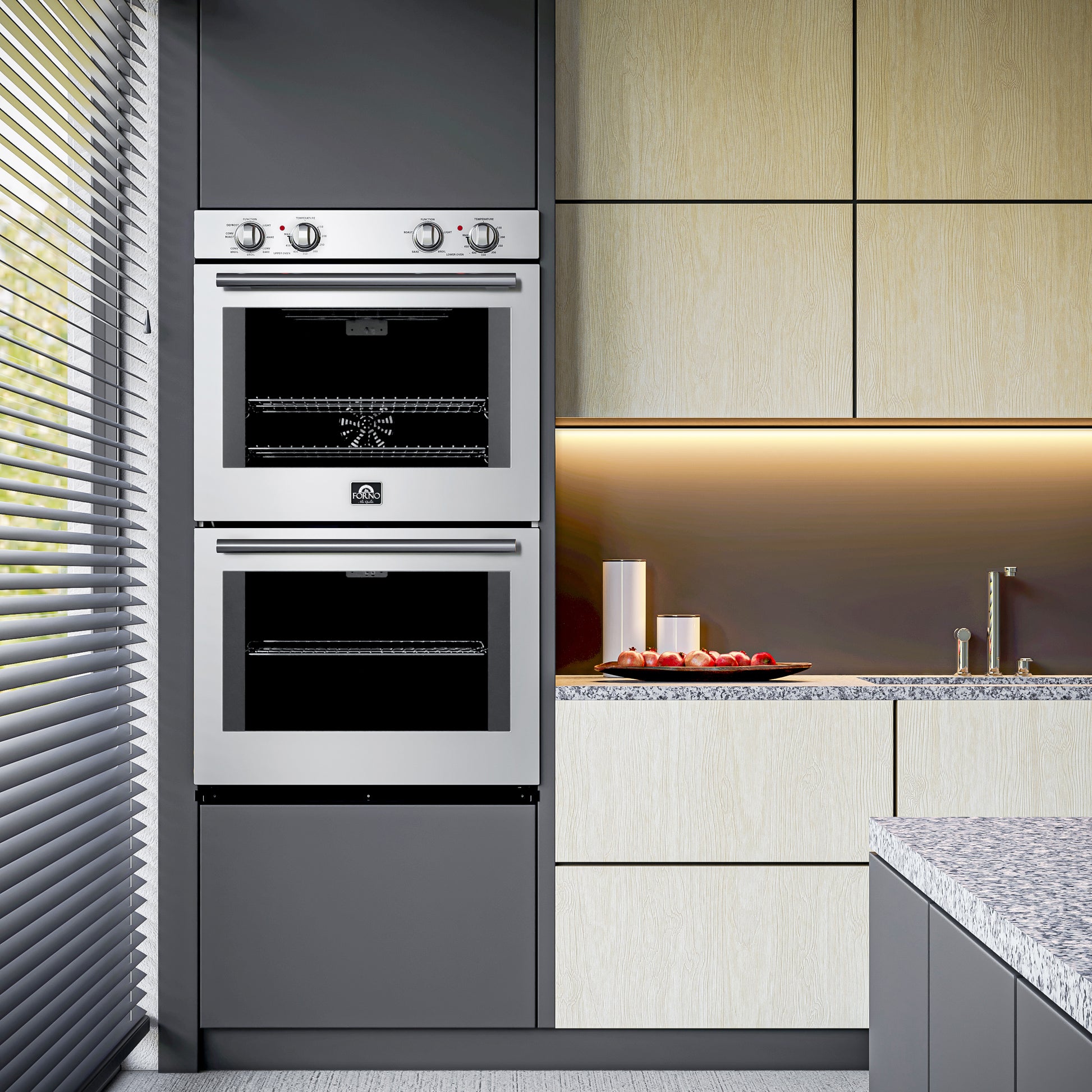 Forno Vomero 30-Inch Double Wall Oven, Stainless Steel, 10 cu.ft Total Capacity, 7100W Convection, Mechanical Controls, Self-Cleaning Function - Forno Appliances