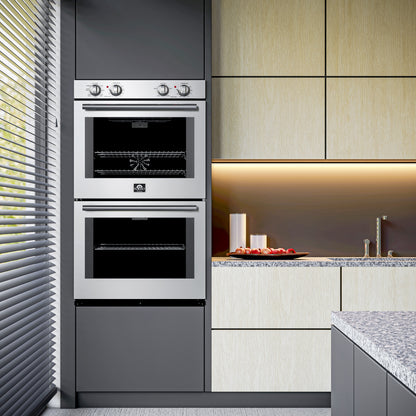 Forno Vomero 30-Inch Double Wall Oven, Stainless Steel, 10 cu.ft Total Capacity, 7100W Convection, Mechanical Controls, Self-Cleaning Function - Forno Appliances