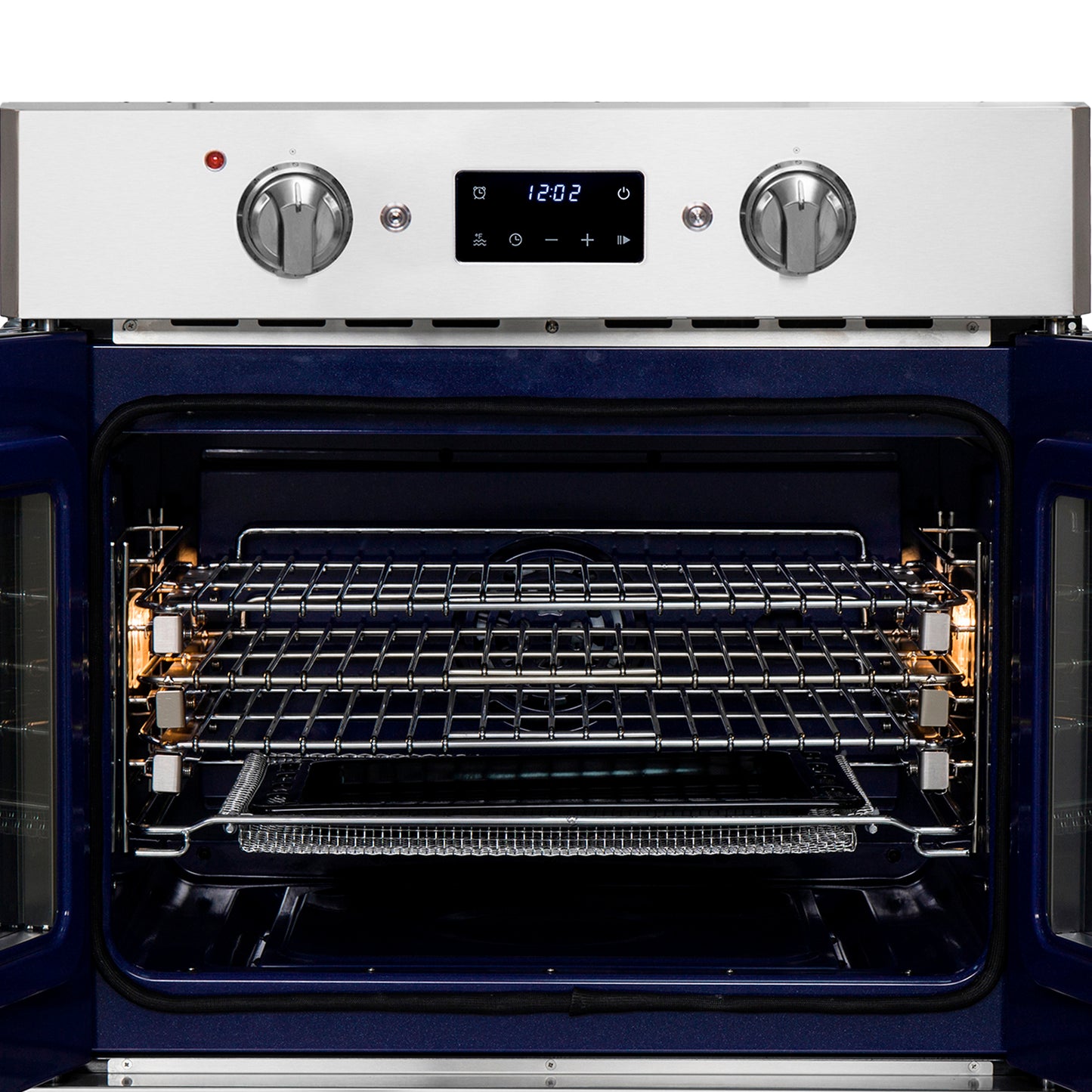 Horno eléctrico de pared Forno Gallico de 30 pulgadas con puerta francesa, acero inoxidable, convección real, freidora de aire y autolimpieza.