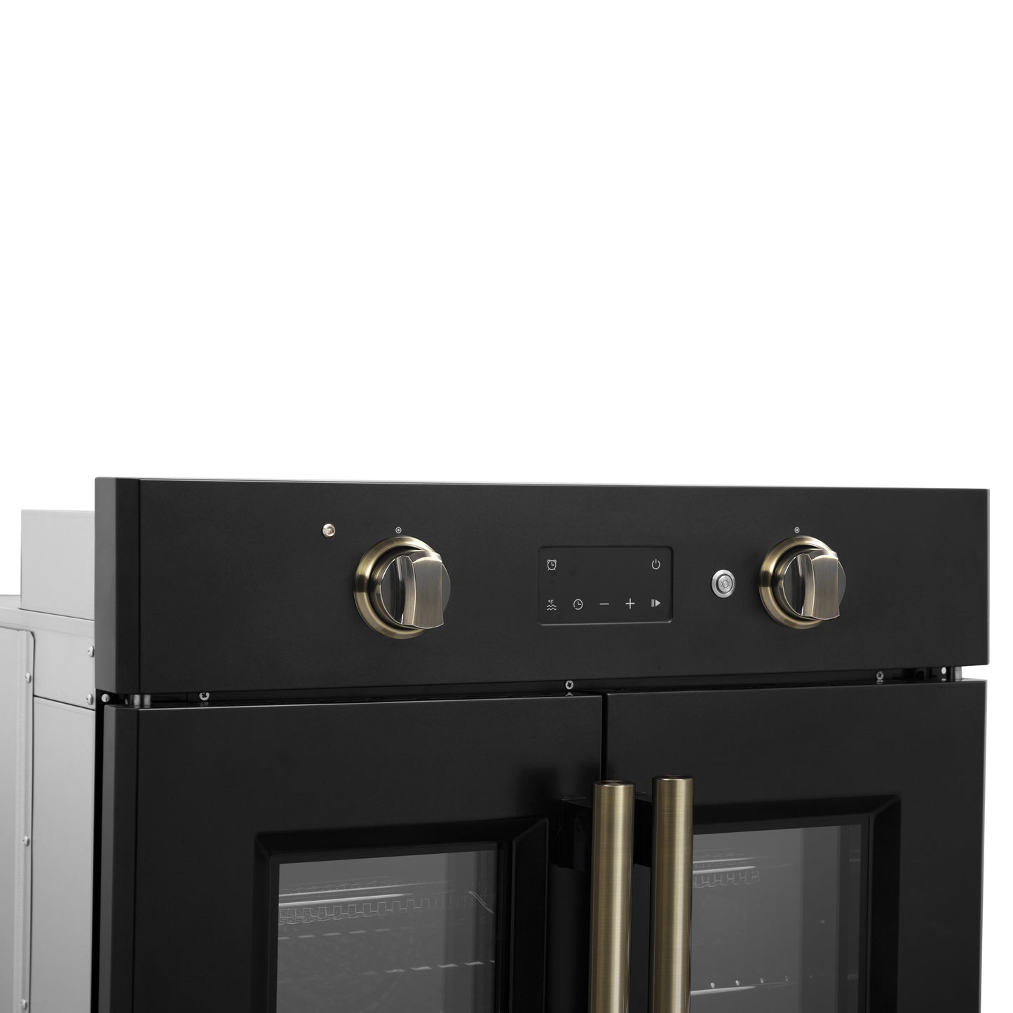 Horno eléctrico de pared Forno Asti de 30 pulgadas con puerta francesa en negro y latón antiguo, 3,68 pies cúbicos, convección real, 3600 W, freidora de aire, sous vide, autolimpieza