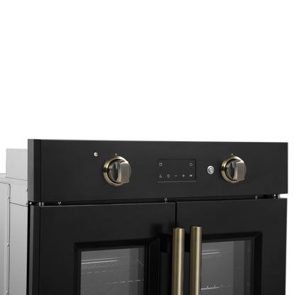 Horno eléctrico de pared Forno Asti de 30 pulgadas con puerta francesa en negro y latón antiguo, 3,68 pies cúbicos, convección real, 3600 W, freidora de aire, sous vide, autolimpieza