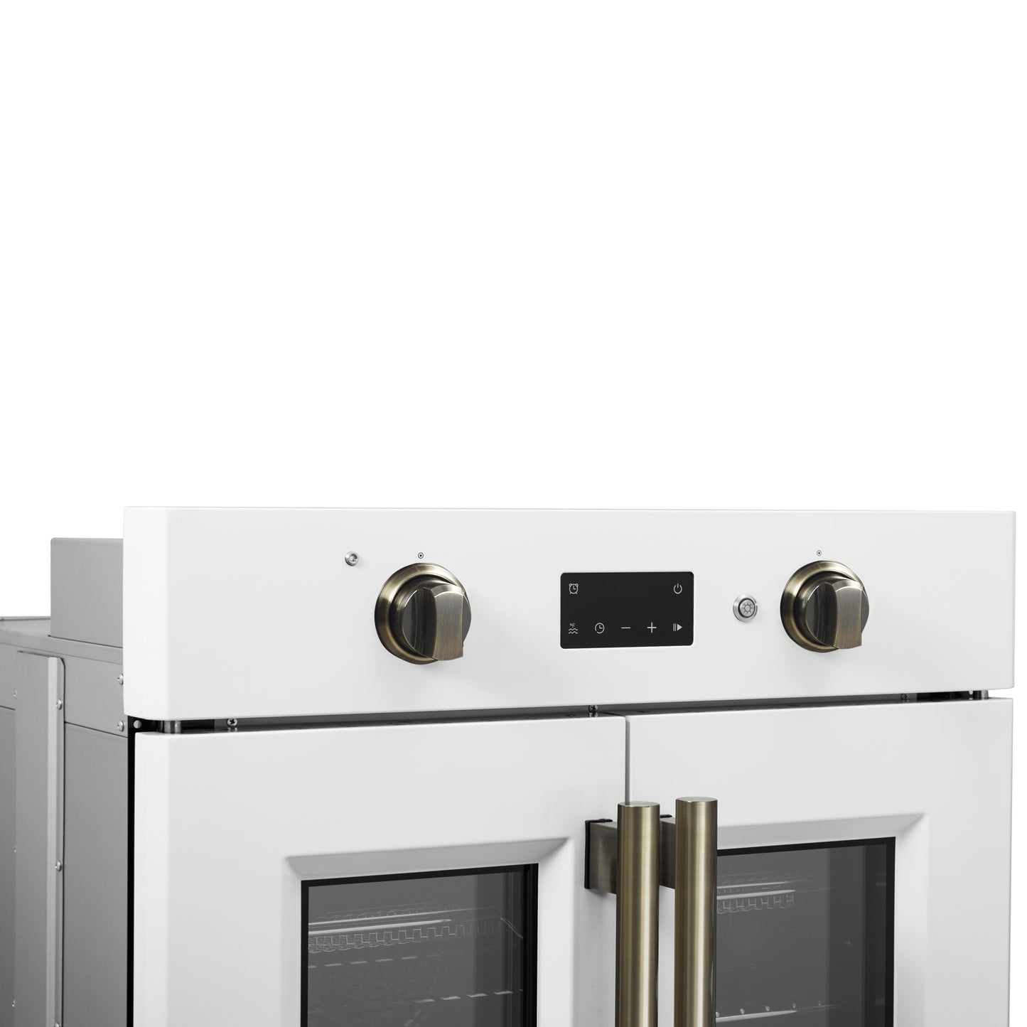 Horno eléctrico de pared Forno Asti de 30 pulgadas con puerta francesa en blanco y latón antiguo, 3,68 pies cúbicos, convección real, 3600 W, freidora de aire, sous vide, autolimpieza