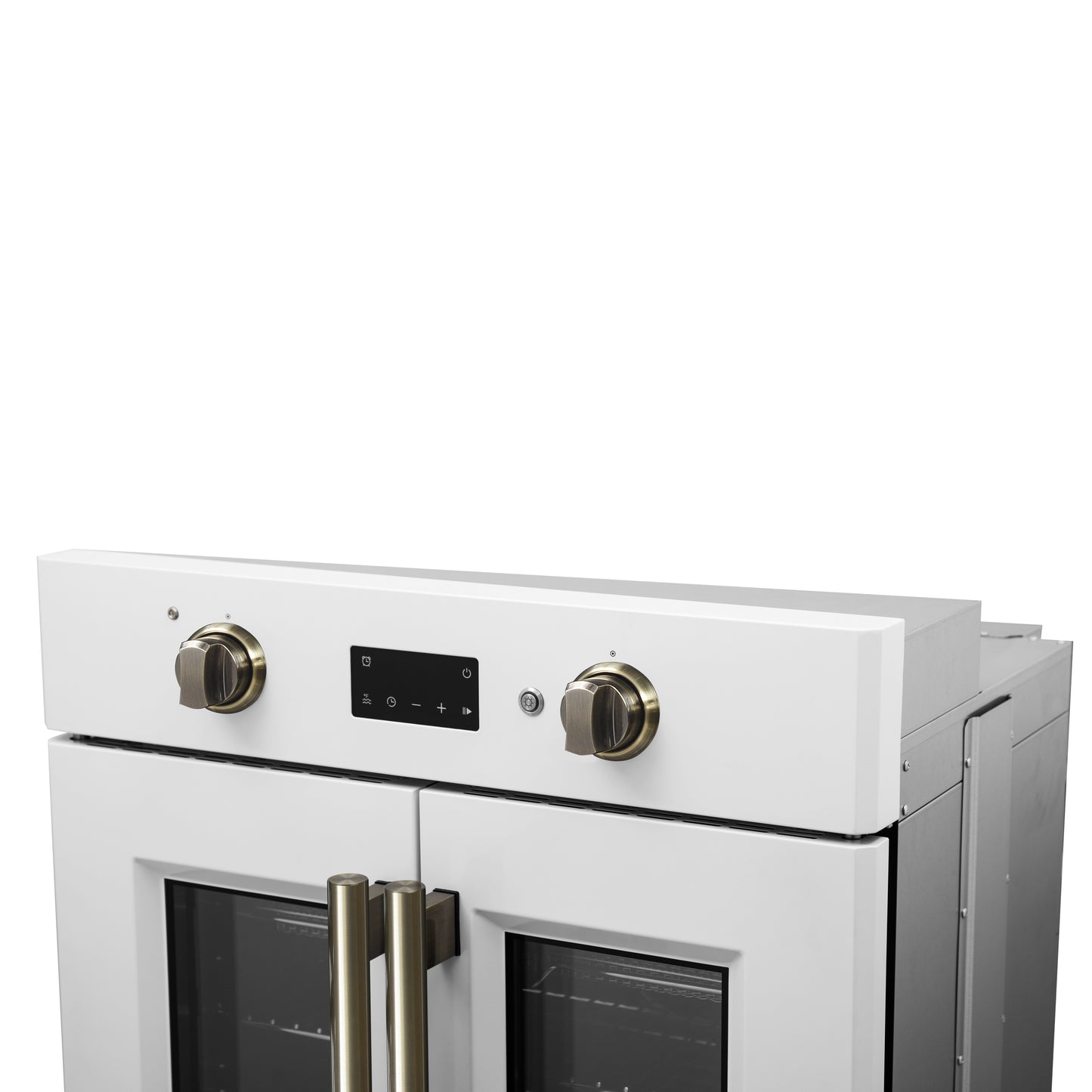 Horno eléctrico de pared Forno Asti de 30 pulgadas con puerta francesa en blanco y latón antiguo, 3,68 pies cúbicos, convección real, 3600 W, freidora de aire, sous vide, autolimpieza