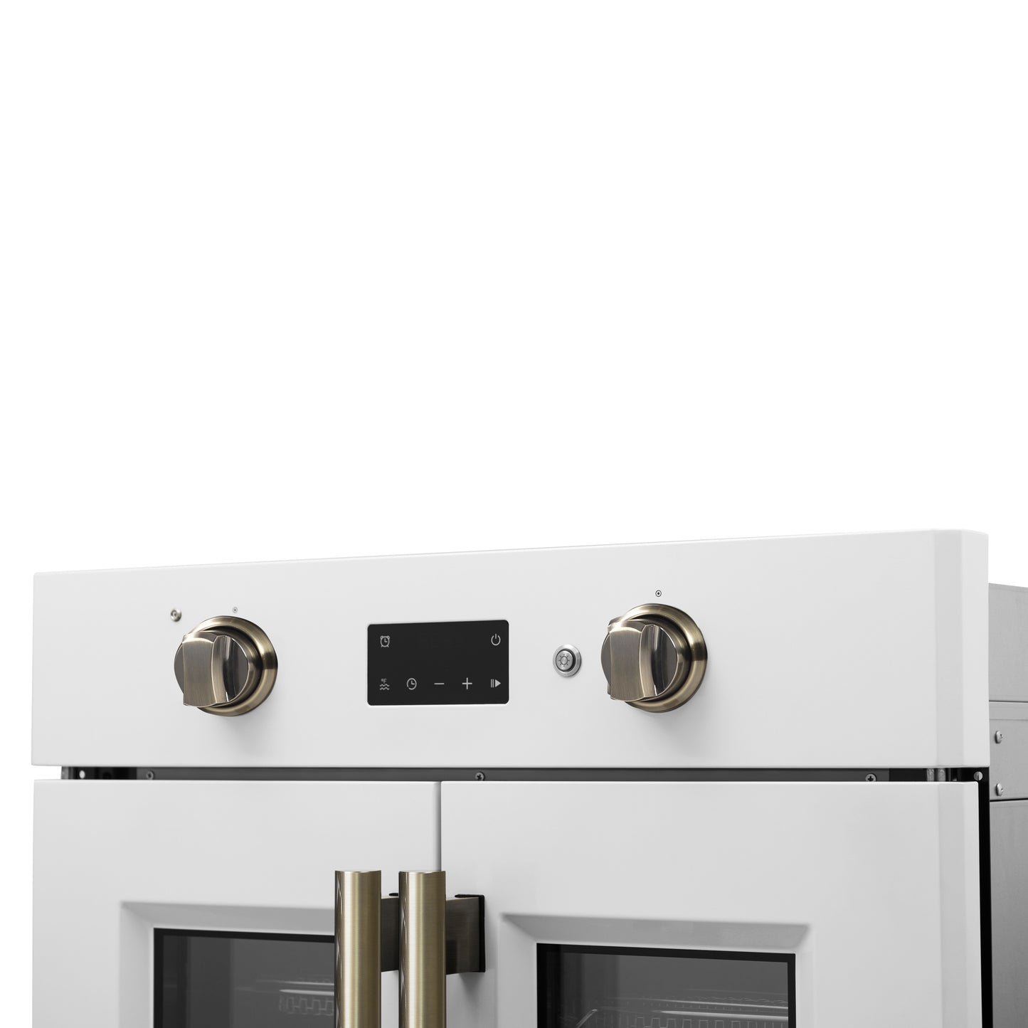 Horno eléctrico de pared Forno Asti de 30 pulgadas con puerta francesa en blanco y latón antiguo, 3,68 pies cúbicos, convección real, 3600 W, freidora de aire, sous vide, autolimpieza