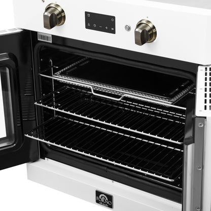 Horno eléctrico de pared Forno Asti de 30 pulgadas con puerta francesa en blanco y latón antiguo, 3,68 pies cúbicos, convección real, 3600 W, freidora de aire, sous vide, autolimpieza