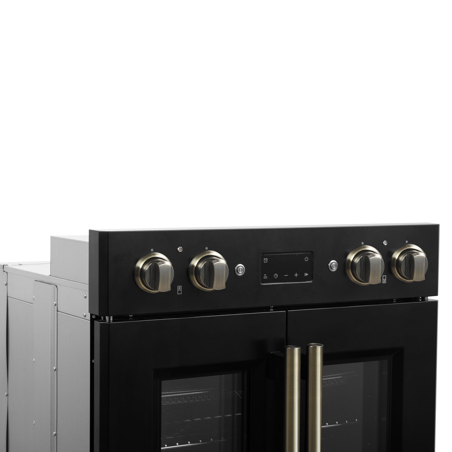 Four mural électrique double Forno Asti de 30 pouces avec portes françaises supérieures, noir et laiton antique, 7,36 pi³, double convection véritable, 7 200 W, friture à air, cuisson sous vide, autonettoyage
