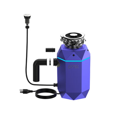 Triturador de basura ultra silencioso FORNO ACQUA BrightDIAMOND Amethyst de 3/4 HP con cable, sensor de movimiento, luz de gabinete e interruptor de aire precableado
