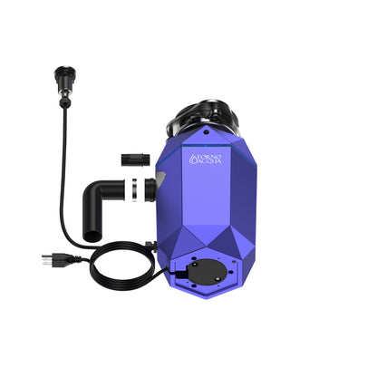 Triturador de basura ultra silencioso FORNO ACQUA BrightDIAMOND Amethyst de 3/4 HP con cable, sensor de movimiento, luz de gabinete e interruptor de aire precableado