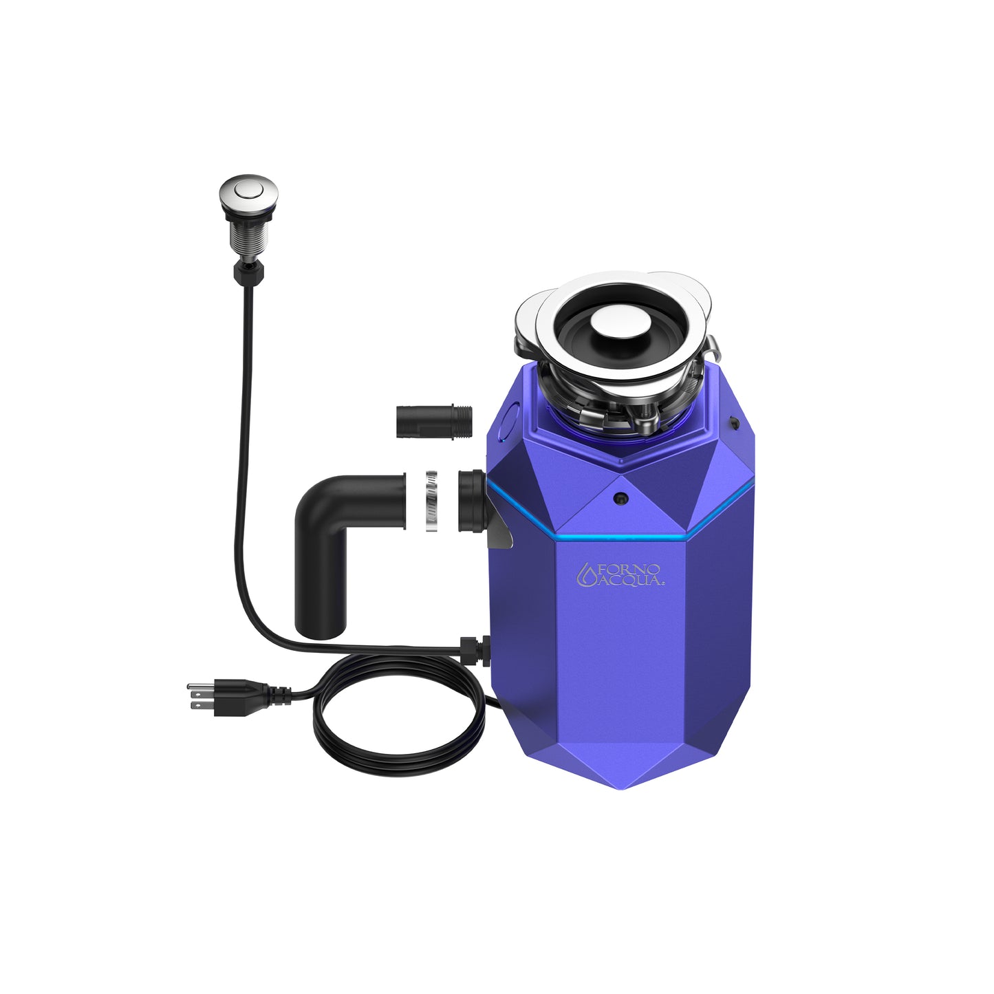 Triturador de basura ultra silencioso FORNO ACQUA BrightDIAMOND Amethyst de 3/4 HP con cable, sensor de movimiento, luz de gabinete e interruptor de aire precableado