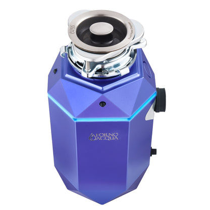 Triturador de basura ultra silencioso FORNO ACQUA BrightDIAMOND Amethyst de 3/4 HP con cable, sensor de movimiento, luz de gabinete e interruptor de aire precableado