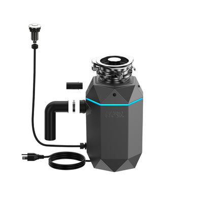 Triturador de basura ultra silencioso FORNO ACQUA BrightDIAMOND Black Onyx de 3/4 HP con cable, sensor de movimiento, luz de gabinete e interruptor de aire precableado