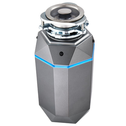 Triturador de basura ultra silencioso FORNO ACQUA BrightDIAMOND Black Onyx de 3/4 HP con cable, sensor de movimiento, luz de gabinete e interruptor de aire precableado